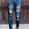 Western Pattern Patchwork High Rise Distressed Jeans