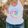 White LAKE LIFE Multi-color Print Racerback Tank Top