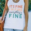 White FINE Letter Printed Crewneck Racerback Tank Top