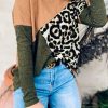 Multicolor Leopard Color Block Long Sleeve Knit Top