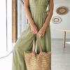 Green Asymmetric Thin Straps One-shoulder Wide Leg Jumpsuit