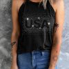 Black USA Shiny Graphic Print Slim Fit Tank Top