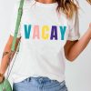 White VACAY Letter Print Short Sleeve T Shirt