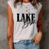 White LAKE Bum Print Ripped Crew Neck Graphic Tank Top