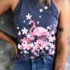 Blue Flowing Sakura Flamingo Print Sexy Tank Top