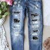 Sky Blue Casual Skeleton Patchwork Print Ripped Jeans