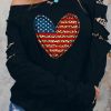 Black Leopard US Flag Heart Print Cut-out Long Sleeve Sweatshirt