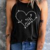 Black Faith Heart Shape Print Slim Fit Tank Top