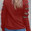 Red Off Shoulder Cut-out Leopard Splice Sweatshirt