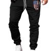 Black Letter US Flag Print Drawstring Elastic Waist Men's Sweatpants