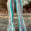 Multicolor Striped Frayed Edge Flare Jeans