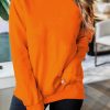 Orange Plain Crew Neck Pullover Sweatshirt