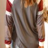 Gray Plaid Heart Print Color Block Long Sleeve Top