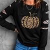 Black Leopard Pumpkin Print Cutout Long Sleeve Top