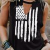 Black Vintage Flag Print Strappy Cutout Tank Top