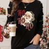 Christmas Graphic Leopard Print Cut-out Pullover Sweatshirt