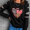 Black Valentine Heart Print Leopard Patchwork Long Sleeve Top