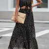 Black Boho Polka Dot Print Cut-out Tiered Maxi Dress