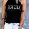 Black PERFECTLY Letter Printed Crew Neck Sleeveless Top