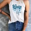 White Lake Life Letter Graphic Print Slim Fit Tank Top