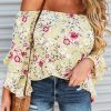 Plus Size Floral Off Shoulder Ruffle Sleeve Top