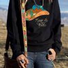 Letter Desert Hat Print Long Sleeve Black Sweatshirt