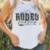 White RODEO Mama Letter Print Distressed Tank Top