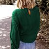 Green Crew Neck Ruffle Bubble Sleeve Top