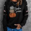 Black Pumpkin Season Graphic Leopard Cutout Sleeve Sweatshirt