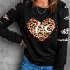 Love Leopard Heart Print Cut-out Long Sleeve Sweatshirt