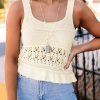 White Crochet Knit Tank With Ruffle