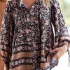 Black Vintage Boho Floral Print Loose Shirt