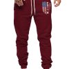 Red Letter US Flag Print Drawstring Elastic Waist Men's Sweatpants