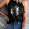 Black Distressed American Flag Print Slim-fit Sleeveless Top