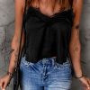 Black Lace Contrast Backless Spaghetti Straps Tank Top