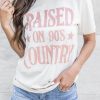 White Raised On 90s Country Letter Graphic Tee