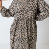 Plus Size Leopard Pattern Empire Waist Midi Dress