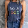 Blue LAKE LIFE Anchor Graphic Print Slim Fit Tank Top