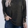 Black Leopard Contrast Trim Knit Top