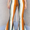 Multicolor Striped Print High Waist Flare Denim Pants