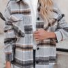 Gray Plaid Print Pocketed Shirt Jacket