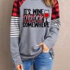 Gray It's Wine O' Clock Somewhere Graphic Print Long Sleeve Top