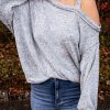 Gray Asymmetric Dew Shoulder Long Sleeve Top