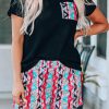 Black Aztec Pocketed Tee And Shorts Set