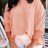 Plus Size Round Neckline Smocked Cuffs Loose Top