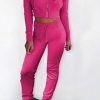 Pink Ribbed Knit Cropped Hoodie And Jogger Two Piece Set