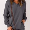 Gray Ribbed V Neck Drop Shoulder Sweatshirt