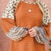 Orange Leopard Colorblock Waffle Knit Top