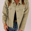 Khaki Frayed Trim Rivet Denim Jacket