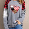 Gray Valentine Hearts Print Plaid Striped Long Sleeve Top